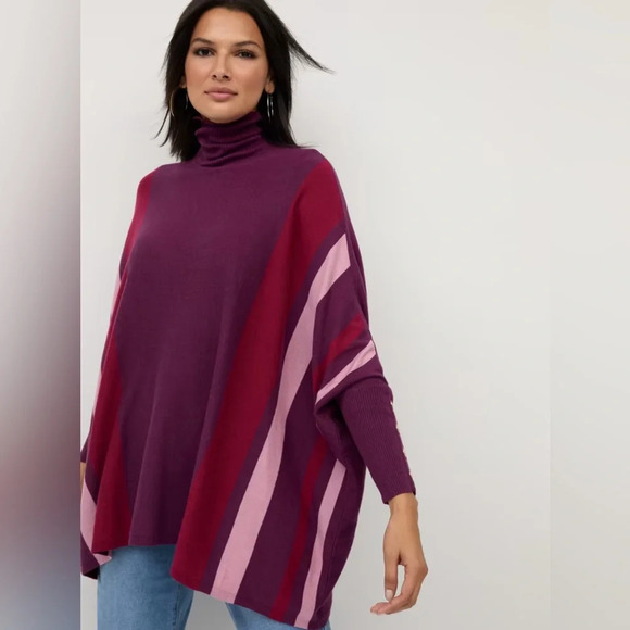 Striped Turtleneck Poncho - Picture 1 of 3